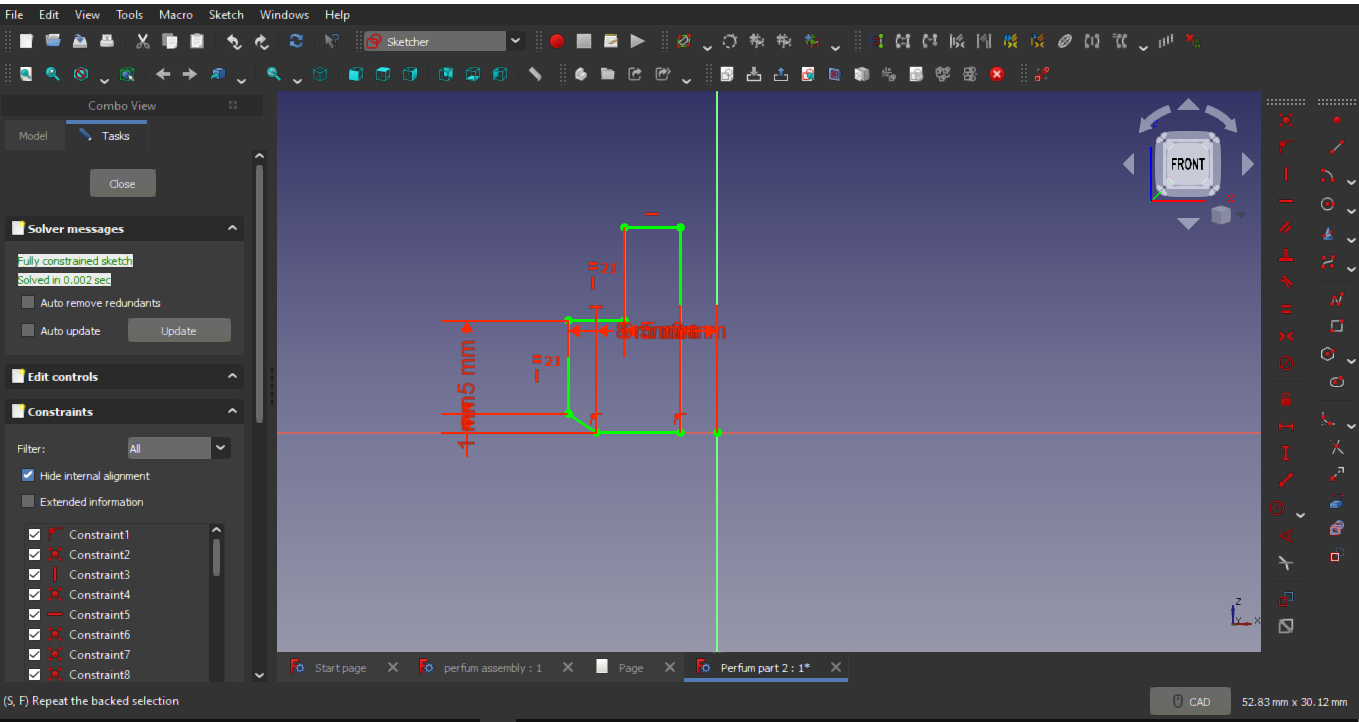 Sketcher interface with Freecad