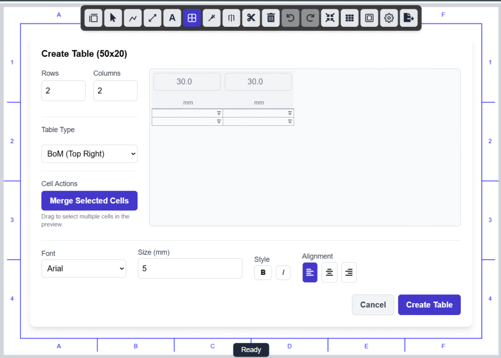 Table tools and text tools